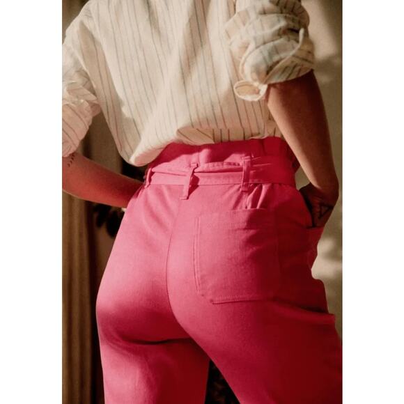 Sezane Arthuro Trousers Paper Bag Pants High Waisted Bright Pink Size 38 Medium - Picture 2 of 14